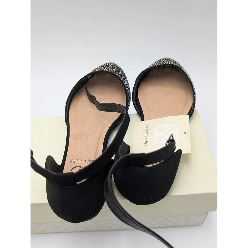 Daisy Fuentes Flats Womens 6 Black Lexi D'Orsay Studded Mesh Pointed Toe Dressy